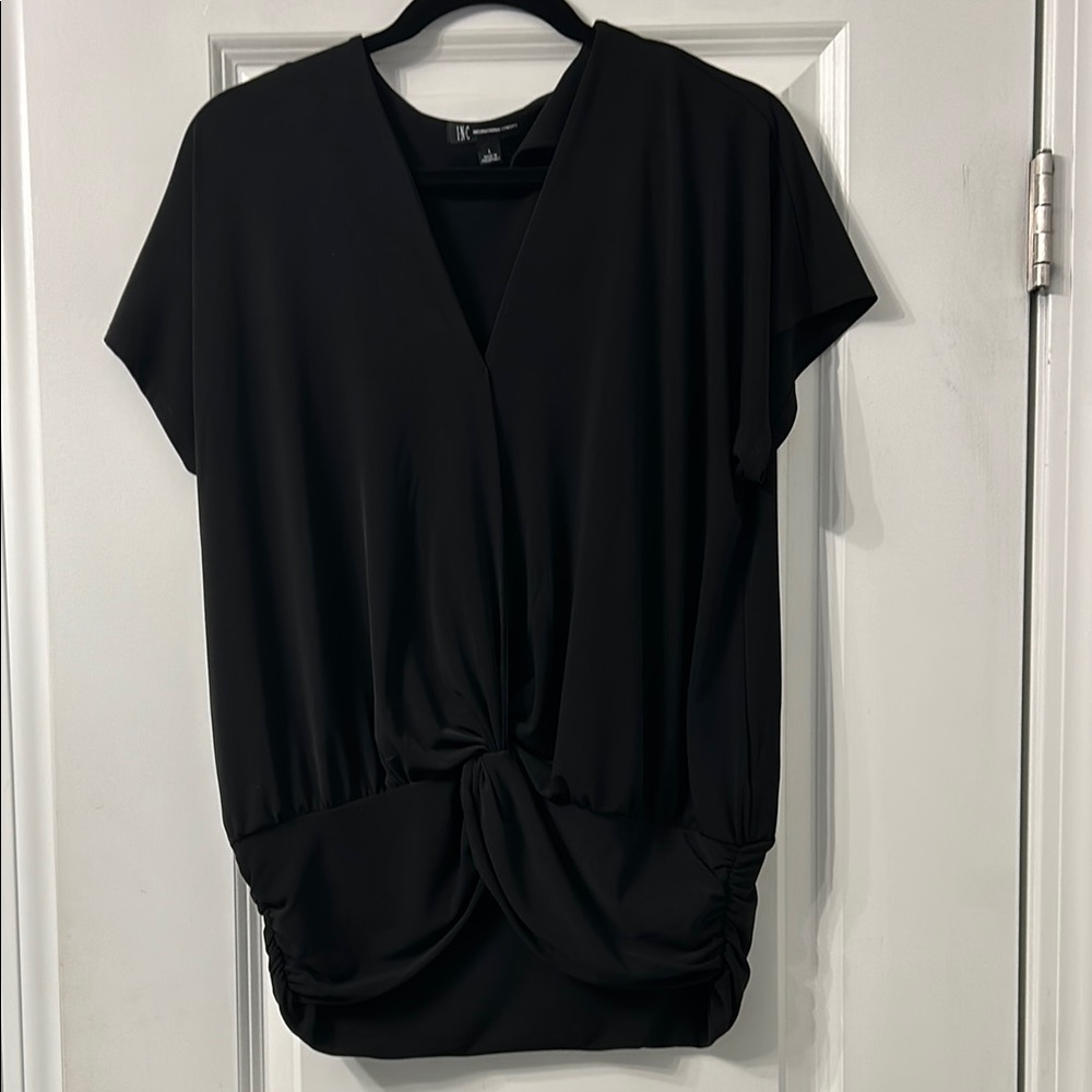 Black V-Neck Knot Front Top by INC International Concepts